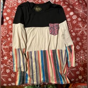 Crazy Train Women’s Black and Cream Shirt with Multicolored Stripes